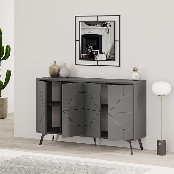 HABITAT ET JARDIN - Buffet en bois "Dune" - 123 x 35 x 62 cm - Gris anthracite - large
