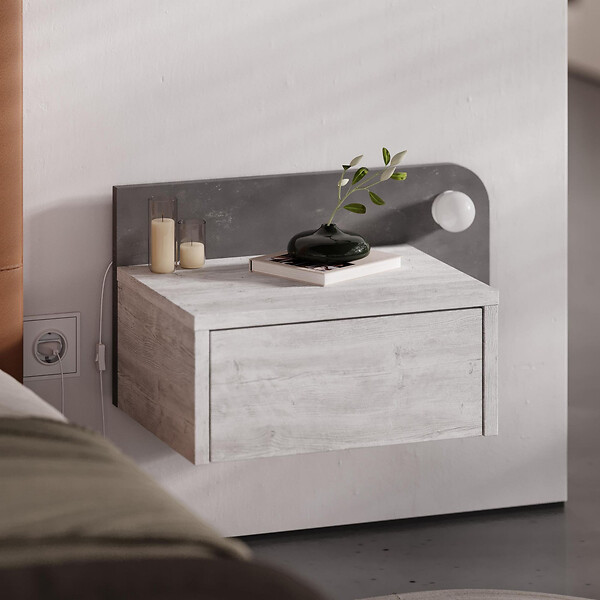 HABITAT ET JARDIN - Table de chevet avec ampoule en bois "Dotta" - 52 x 30 x 28 cm - Gris - large