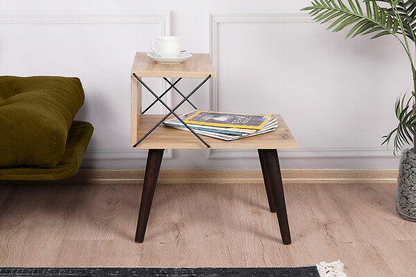 HABITAT ET JARDIN - Table de chevet en bois "Cross" 50 x 40 x 55 cm - Pin - large