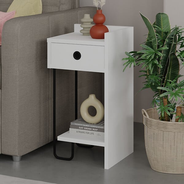 HABITAT ET JARDIN - Table de chevet droite en bois "Sirius" - 32 x 30 x 61 cm - Blanc - large