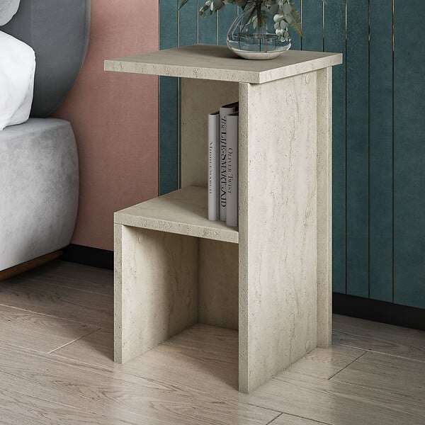 HABITAT ET JARDIN - Table de chevet en bois "Roisin" - 30 x 30 x 50 cm - Travertin - large