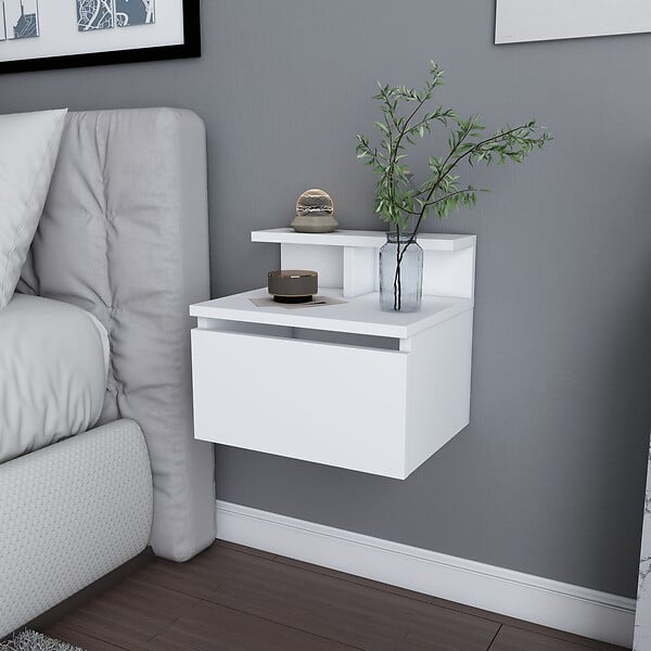 HABITAT ET JARDIN - Table de chevet murale en bois "Alice" - 40 x 32 x 35 cm - Blanc - large