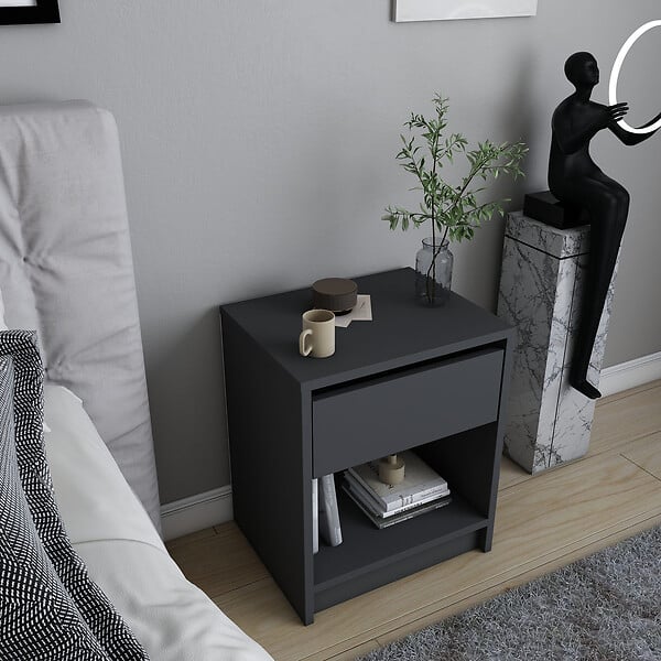 HABITAT ET JARDIN - Table de chevet en bois "Sheridan" - 45 x 40 x 53 cm - Gris anthracite - large
