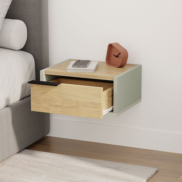 HABITAT ET JARDIN - Table de chevet murale en bois "Eco" - 40 x 30 x 19 cm - Vert - large