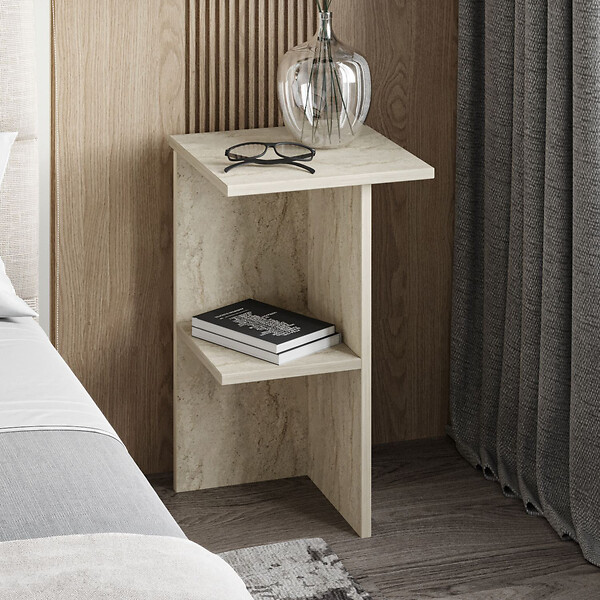 HABITAT ET JARDIN - Table de chevet en bois "Leray" - 36 x 36 x 60 cm - Travertin - large