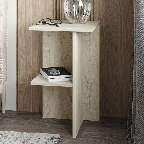 HABITAT ET JARDIN - Table de chevet en bois "Leray" - 36 x 36 x 60 cm - Travertin - large