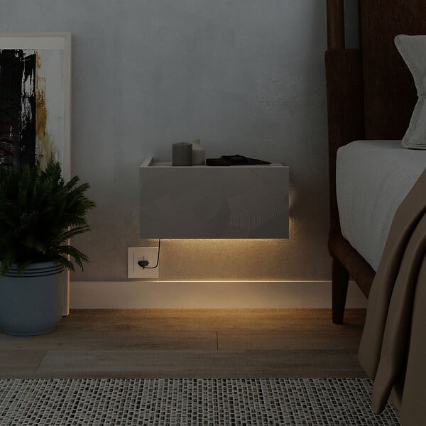 HABITAT ET JARDIN - Table de chevet avec éclairage LED en bois "Onda" - 38 x 31 x 18 cm - Beige - large