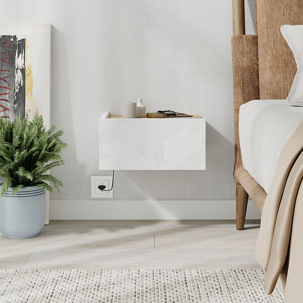 HABITAT ET JARDIN - Table de chevet avec éclairage LED en bois "Onda" - 38 x 31 x 18 cm - Blanc - large