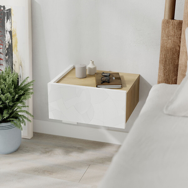 HABITAT ET JARDIN - Table de chevet avec éclairage LED en bois "Onda" - 38 x 31 x 18 cm - Blanc - large