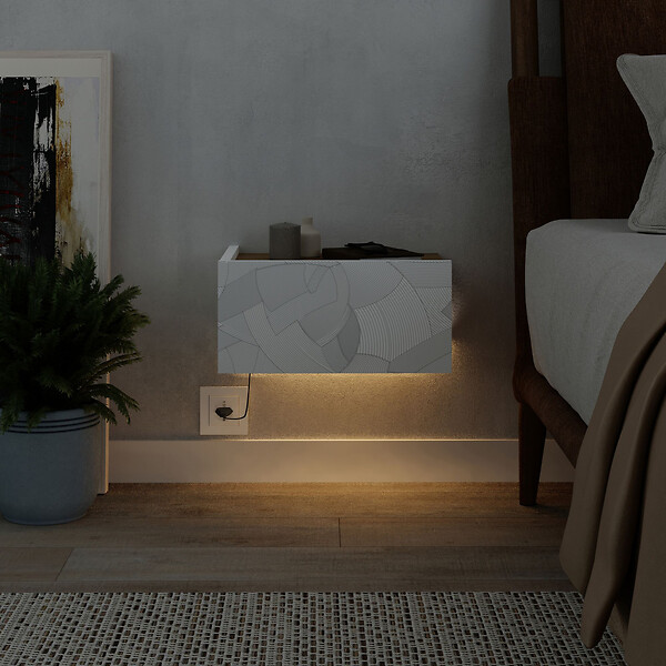 HABITAT ET JARDIN - Table de chevet avec éclairage LED en bois "Onda" - 38 x 31 x 18 cm - Blanc - large