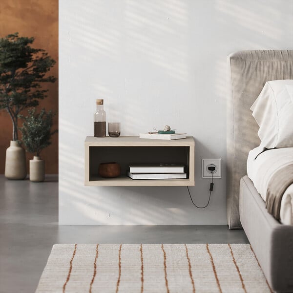HABITAT ET JARDIN - Table de chevet avec éclairage LED en bois "Brik" - 45 x 30 x 18 cm - Grès - large