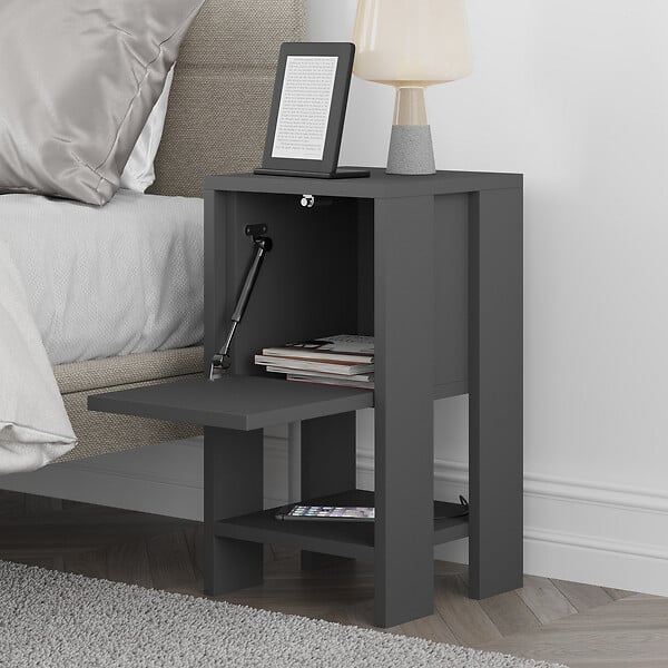 HABITAT ET JARDIN - Table de chevet en bois "Ema" 30 x 30 x 55 cm - Anthracite - large
