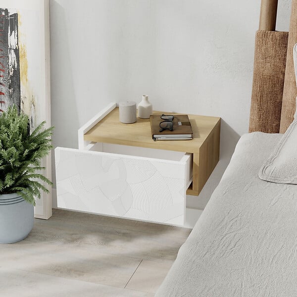 HABITAT ET JARDIN - Table de chevet en bois "Onda" - 38 x 31 x 18 cm - Blanc - large