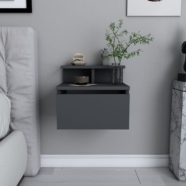 HABITAT ET JARDIN - Table de chevet murale en bois "Alice" - 40 x 32 x 35 cm - Gris anthracite - large