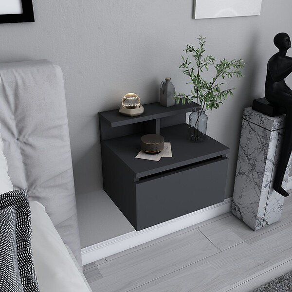 HABITAT ET JARDIN - Table de chevet murale en bois "Alice" - 40 x 32 x 35 cm - Gris anthracite - large