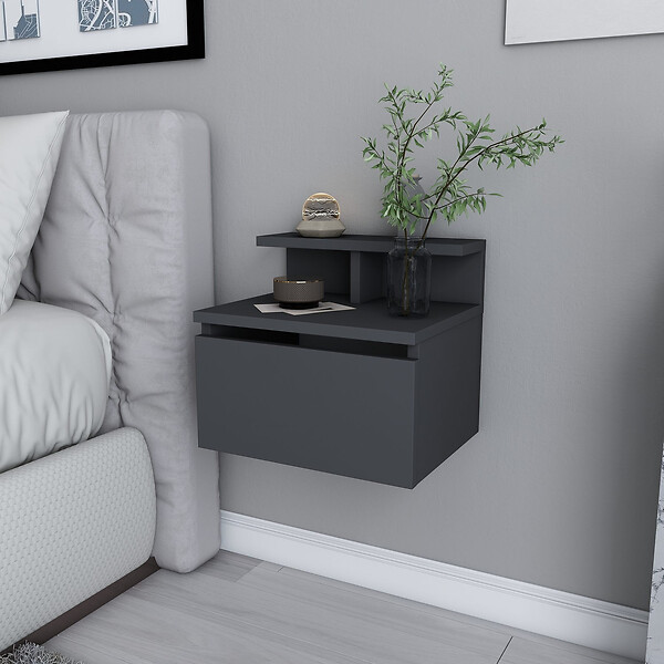 HABITAT ET JARDIN - Table de chevet murale en bois "Alice" - 40 x 32 x 35 cm - Gris anthracite - large