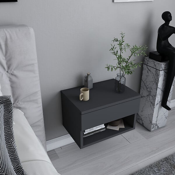 HABITAT ET JARDIN - Table de chevet en bois "Jamot" - 45 x 29 x 32 cm - Gris anthracite - large