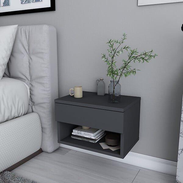 HABITAT ET JARDIN - Table de chevet en bois "Jamot" - 45 x 29 x 32 cm - Gris anthracite - large