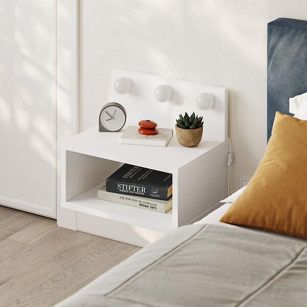 HABITAT ET JARDIN - Table de chevet avec ampoule en bois "Treo" - 40 x 30 x 34 cm - Blanc - large