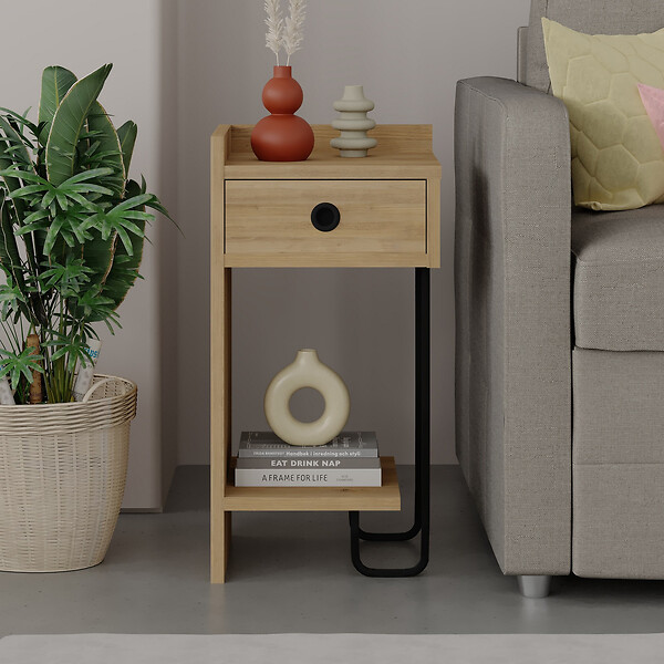 HABITAT ET JARDIN - Table de chevet gauche en bois "Sirius" - 32 x 30 x 61 cm - Beige - large