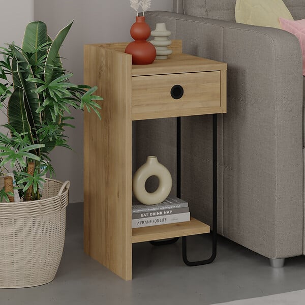 HABITAT ET JARDIN - Table de chevet gauche en bois "Sirius" - 32 x 30 x 61 cm - Beige - large