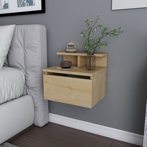 HABITAT ET JARDIN - Table de chevet murale en bois "Alice" - 40 x 32 x 35 cm - Beige - large