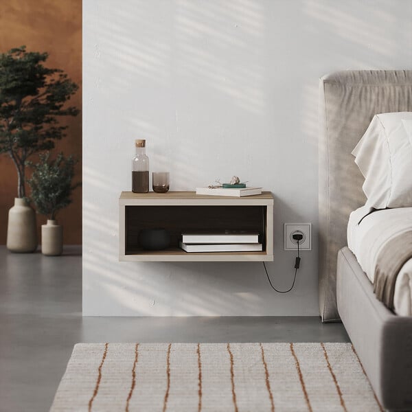 HABITAT ET JARDIN - Table de chevet avec éclairage LED en bois "Brik" - 45 x 30 x 18 cm - Marron - large