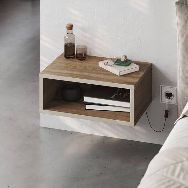 HABITAT ET JARDIN - Table de chevet avec éclairage LED en bois "Brik" - 45 x 30 x 18 cm - Marron - large