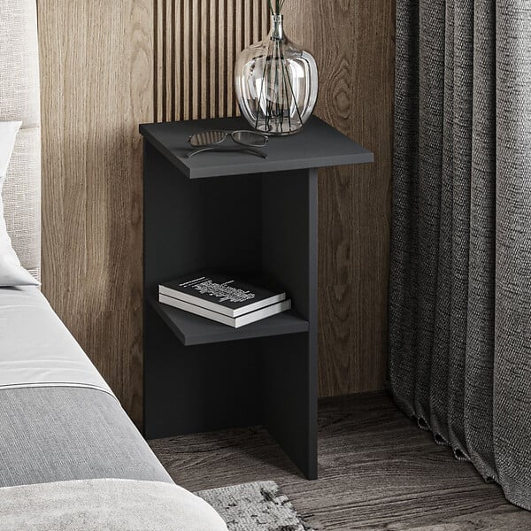 HABITAT ET JARDIN - Table de chevet en bois "Leray" - 36 x 36 x 60 cm - Gris anthracite - large