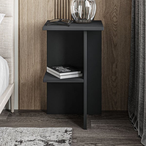 HABITAT ET JARDIN - Table de chevet en bois "Leray" - 36 x 36 x 60 cm - Gris anthracite - large