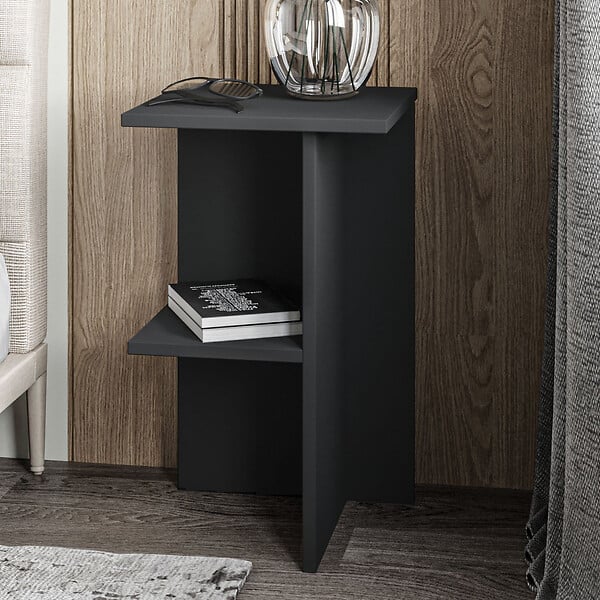 HABITAT ET JARDIN - Table de chevet en bois "Leray" - 36 x 36 x 60 cm - Gris anthracite - large