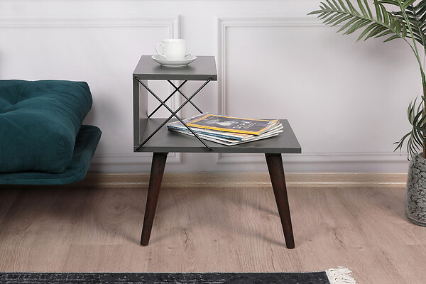 HABITAT ET JARDIN - Table de chevet en bois "Cross" 50 x 40 x 55 cm - Anthracite - large