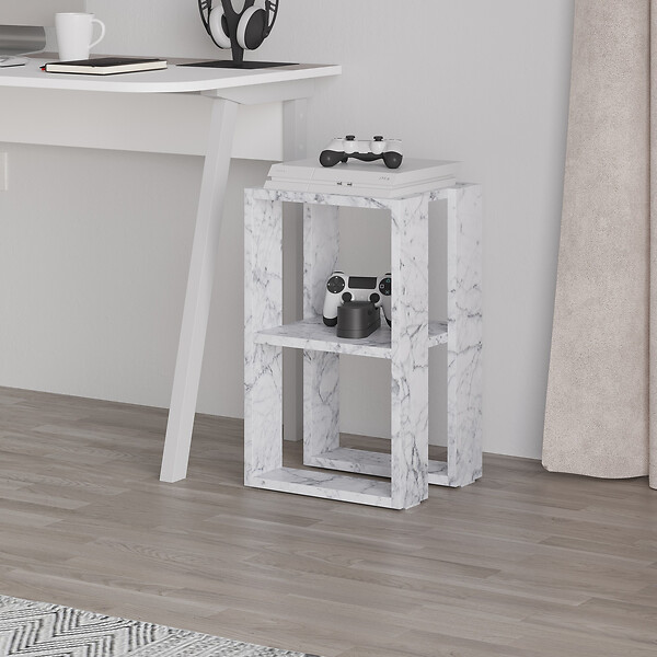 HABITAT ET JARDIN - Table de chevet en bois "Lonie" 30 x 30 x 55 cm - Marbre de Carrare - large