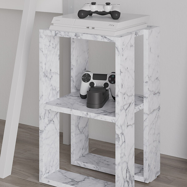 HABITAT ET JARDIN - Table de chevet en bois "Lonie" 30 x 30 x 55 cm - Marbre de Carrare - large