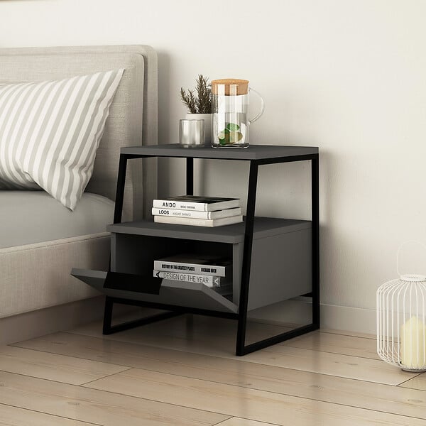 HABITAT ET JARDIN - Table de chevet en bois "Pal" - 45 x 40 x 50 cm - Gris anthracite - large