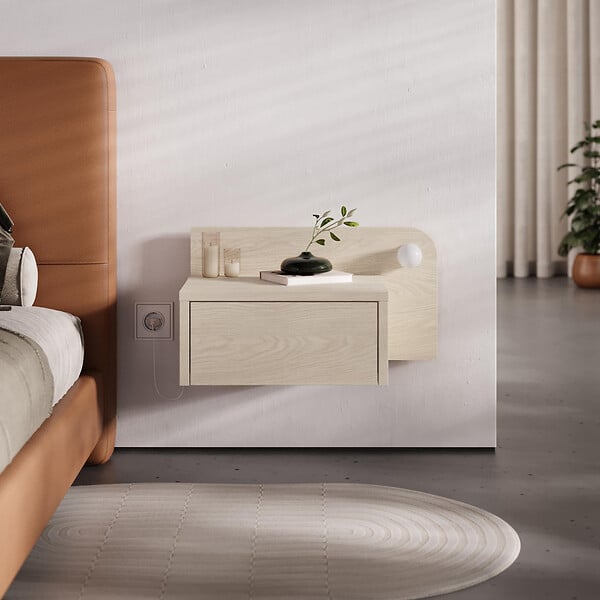 HABITAT ET JARDIN - Table de chevet avec ampoule en bois "Dotta" - 52 x 30 x 28 cm - Beige - large