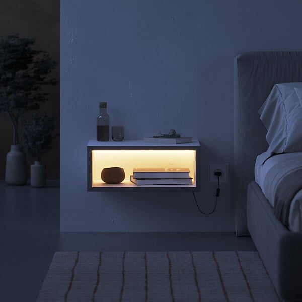 HABITAT ET JARDIN - Table de chevet avec éclairage LED en bois "Brik" - 45 x 30 x 18 cm - Blanc - large