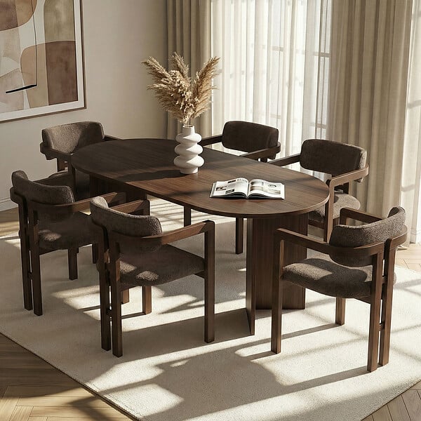 HABITAT ET JARDIN - Ensemble Table et Chaises (7 Pièces) en bois "Meridia 6" - 180 x 90 x 75 cm - Marron - large