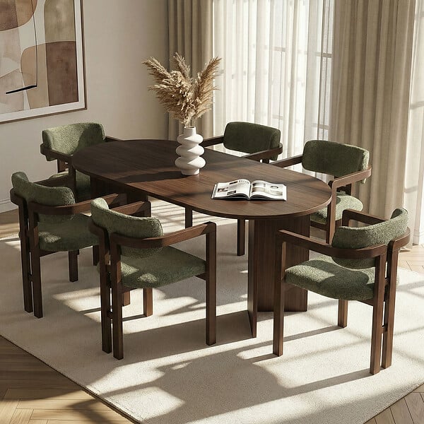 HABITAT ET JARDIN - Ensemble Table et Chaises (7 Pièces) en bois "Meridia 6" - 180 x 90 x 75 cm - Vert - large