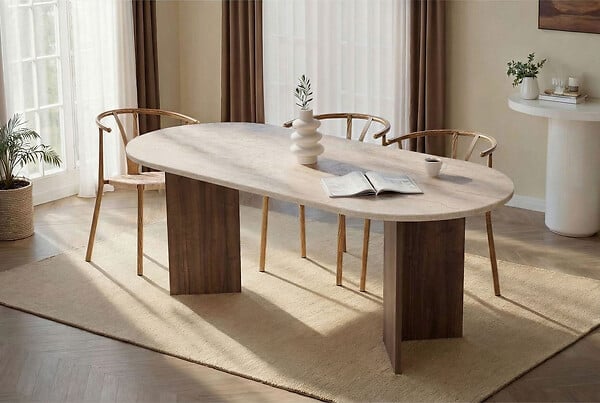 HABITAT ET JARDIN - Table à manger en bois "Sabella" - 200 x 90 x 75 cm - Travertin - large