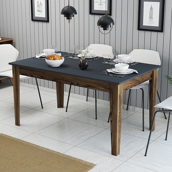 HABITAT ET JARDIN - Table de repas en bois "Milan500" - 145 x 88 x 75 cm - Gris anthracite - large