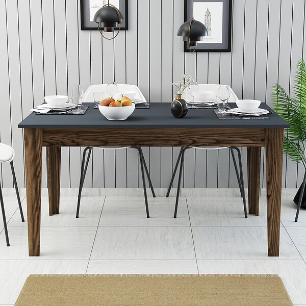 HABITAT ET JARDIN - Table de repas en bois "Milan500" - 145 x 88 x 75 cm - Gris anthracite - large