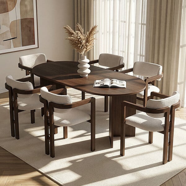 HABITAT ET JARDIN - Ensemble Table et Chaises (7 Pièces) en bois "Meridia 6" - 180 x 90 x 75 cm - Blanc - large