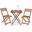 TECTAKE - Ensemble de bistrot marron pliable résistant aux intempéries pour 2 personnes en bois d'acacia huilé et acier galvanisé - vignette