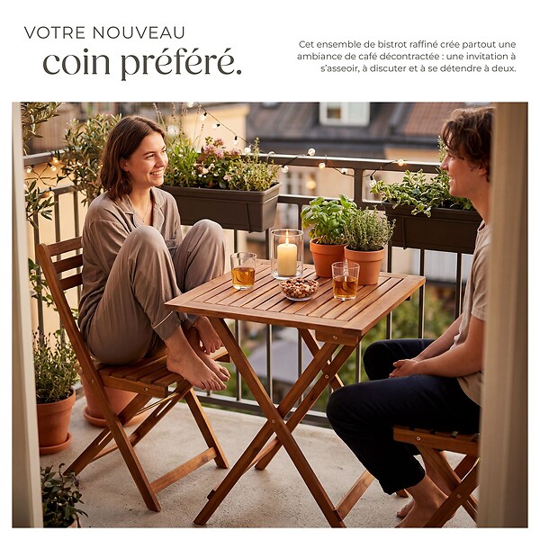 TECTAKE - Ensemble de bistrot marron pliable résistant aux intempéries pour 2 personnes en bois d'acacia huilé et acier galvanisé - large