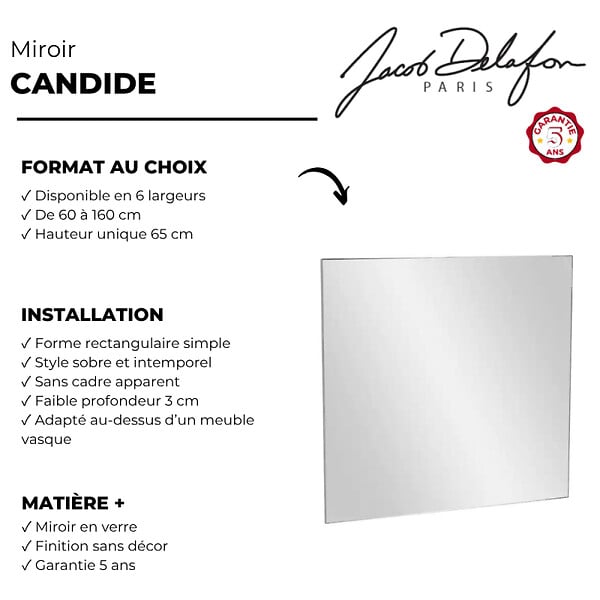 JACOB DELAFON - Miroir de salle de bain Candide 60 cm, rectangulaire - large