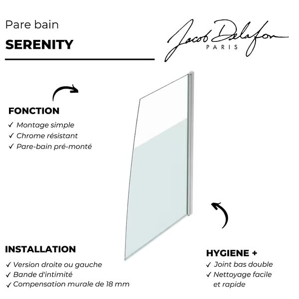 JACOB DELAFON - Jacob Delafon - Pare bain un volet Serenity montage droit chrome - large