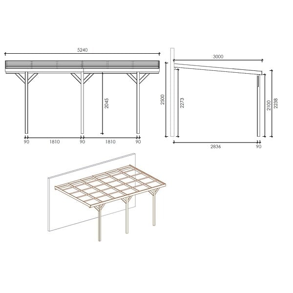 ALTANKA - Carport, abri de voiture  3x5.24 m - 15 m2 - adossé  - CAR7-2 - large
