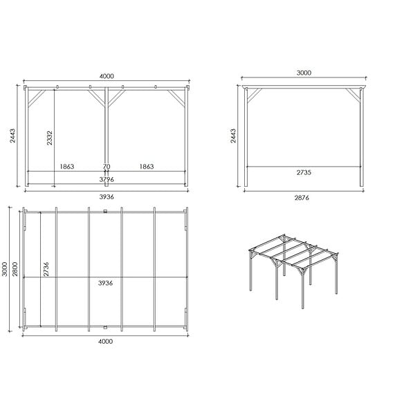 ALTANKA - Carport, abri de voiture  3x4 m - 12 m2 - CAR13 - large