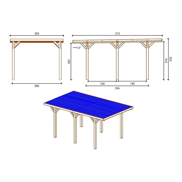ALTANKA - Carport, abri de voiture  3.04x5.12 m - 15.56 m2 - couverture PVC  - CAR10PVCTR - large